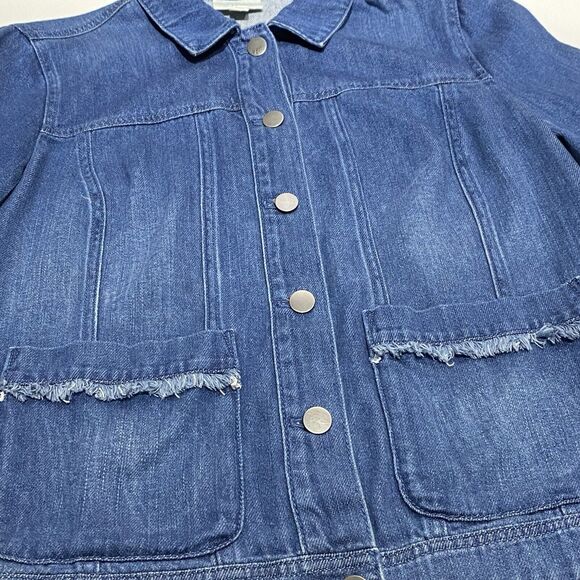 J Jill Denim Jean Jacket Women’s Small Petite Blue Frayed Details Boho Retro - Picture 3 of 9